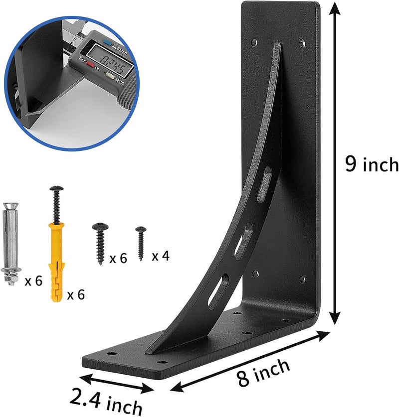 Firmetal 9"x8"x2.5" حوامل رفوف ثقيلة - أقصى تحميل 1100 رطل، حوامل معدنية متميزة - مجموعة من 2 - دعم للمدفأة وسطح العمل - Image 2